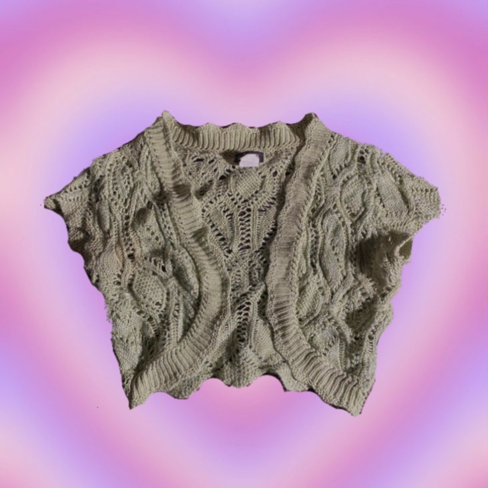 y2k green cropped knit cardigan!